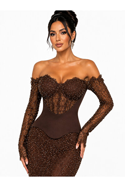 Lovely Dress Balık Kesim Payet İşlemeli Korseli Abiye Elbise – Omuzları Açık ...