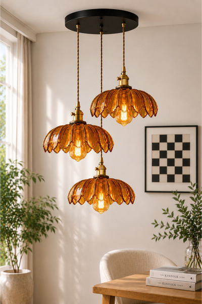 Luna Lighting Petra Model Safir Mavi Cam Klasik Sarkıt 3'lü Sarkıt Avize