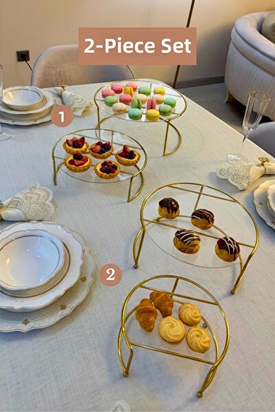 Edora Home Set of 2 Shiny Gold Double Large Size Presentation Trays and Doubl...
