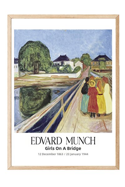 Postifull Edvard Munch - Girls on a Bridge, Wooden Framed Art, Art Series No:...
