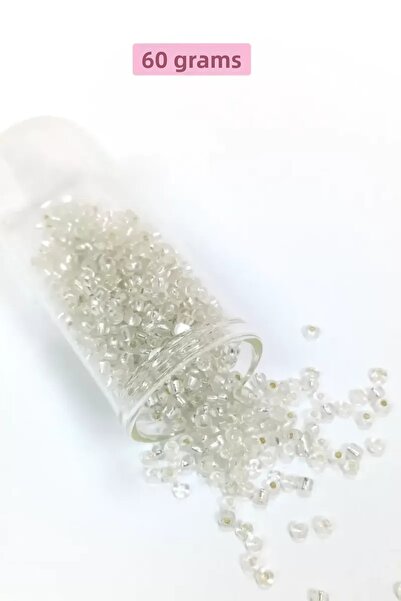 Mestore Bulk glass sand beads (8/0) 3 mm - 60 grams - transparent silver - bn...