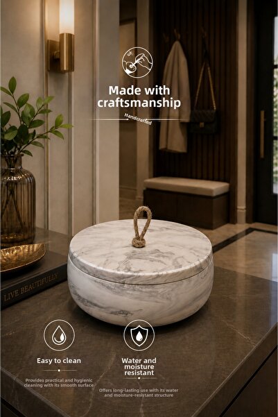 lufen deco Marble Patterned Concrete Multi-Purpose Bowl Organizer with Lid