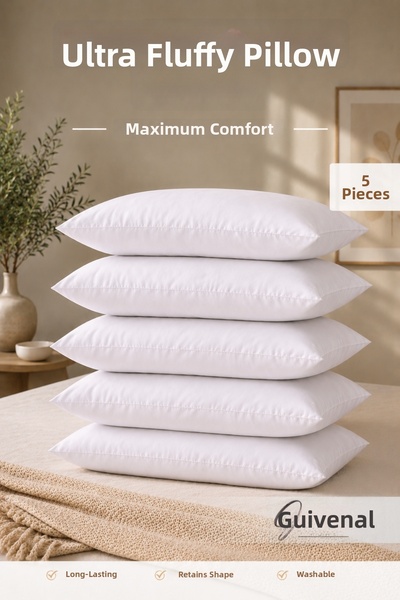 Güvenal Fluffy 5-Piece Silicone Fiber Filled Pillow Set |   800 Grams |   Ult...