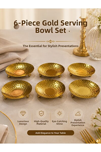 MGEStore 6-Piece Gold Presentation Bowl Set Decorative Snack Bowl Turkish Del...