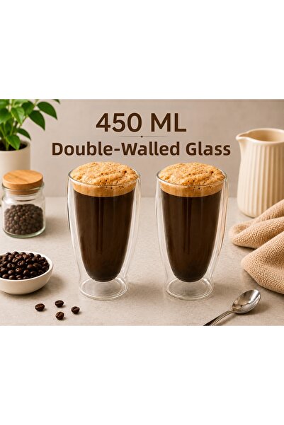 ARVALE Velmora 2 Pieces 450 ml Double-Walled Glass Cup – Hot & Cold Beverage ...