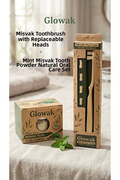 Glowak فرشاة أسنان ميسواك مع رؤوس قابلة للاستبدال + مجموعة ميسواك للعناية بال...