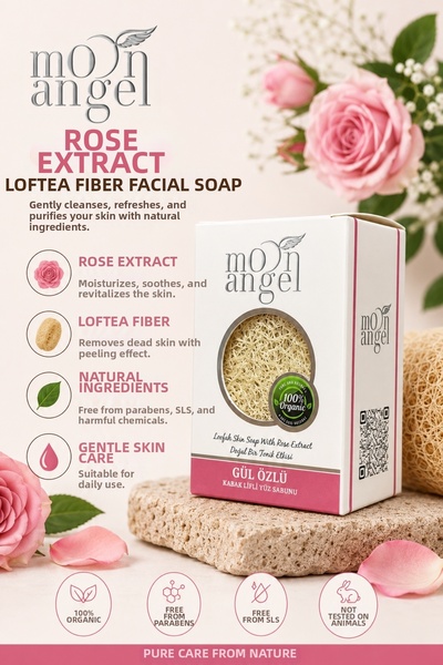 MOON ANGEL Pumpkin Fiber Soap with Rose Extract Moisturizing and Soothing Ski...