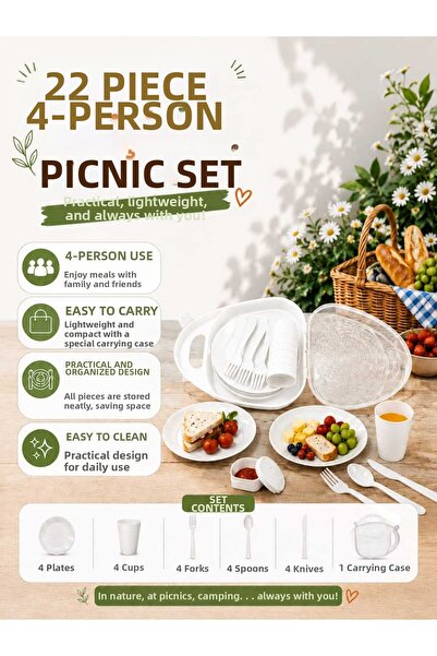 zemihra Special Design Picnic Set with Notched Plate and 22 Pieces with Carry...