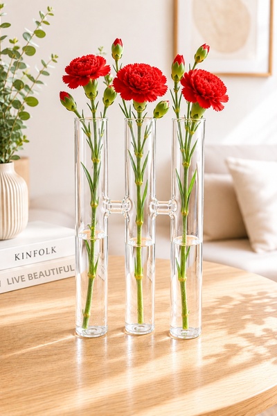 Karçiçeği Home 3-Piece Glass Vase Decorative Flower Holder Transparent Modern...