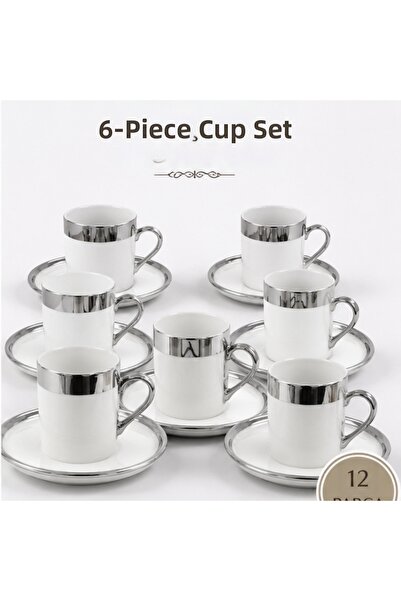 Farika Porselen 6-Person Silver Platinum Detailed Porcelain Coffee Cup Set – ...