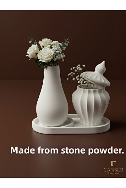 CANSEB Elegance 13cm Flower Vase & 8cm Chubby Vase Planter & 17cm Divided Cor...