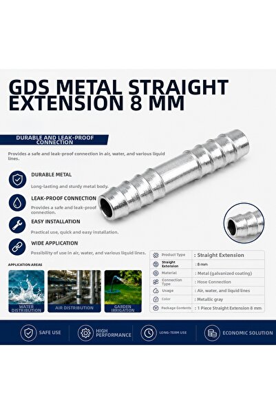 GENERAL Gds 8 mm Metal Straight Connector Hose Fitting Galvanized
