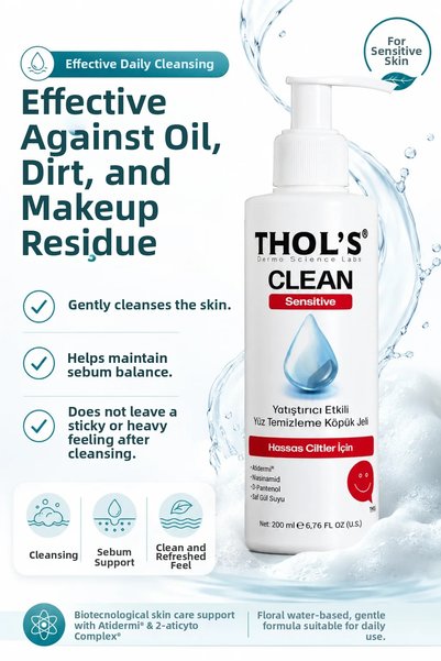 THOLS Tb5 Soothing Niacinamide and Panthenol Barrier Support Face Wash Gel for Sensitive Skin - 200 ml