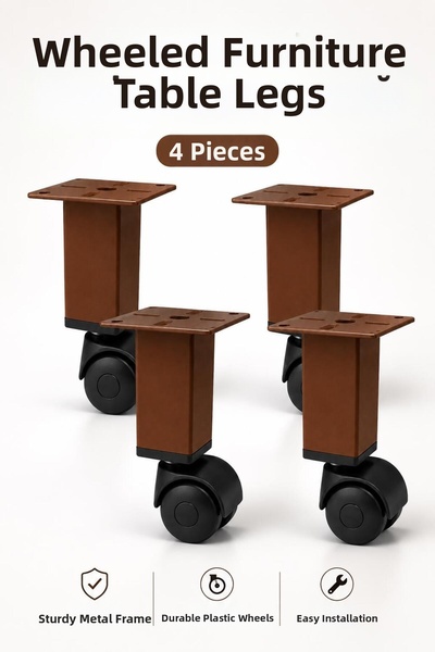 NZB (4 Pieces) Brown Metal Body with Plastic Wheels 15 cm Square Furniture Ba...