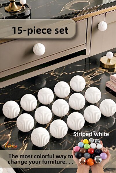 GLASWEN 15 Pcs Hard Plastic Knob Round Ball Striped White Wardrobe Furniture ...