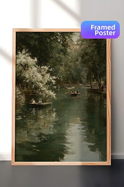 Zestia Pictură murală vintage, cu râu verde și ramă din lemn de santal Nr.: 2...