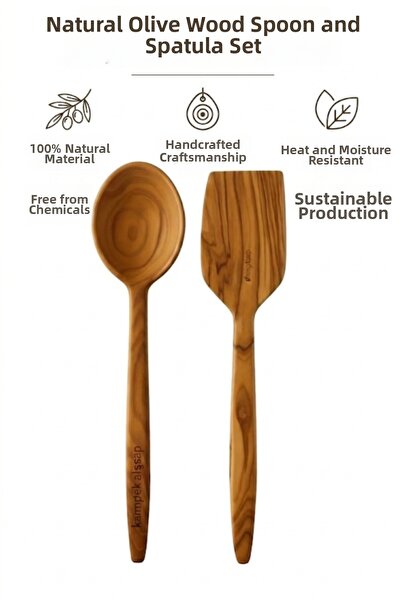 kamptek kamp teknolojisi Kamptek Natural Olive Wood Handmade Spoon and Spatul...
