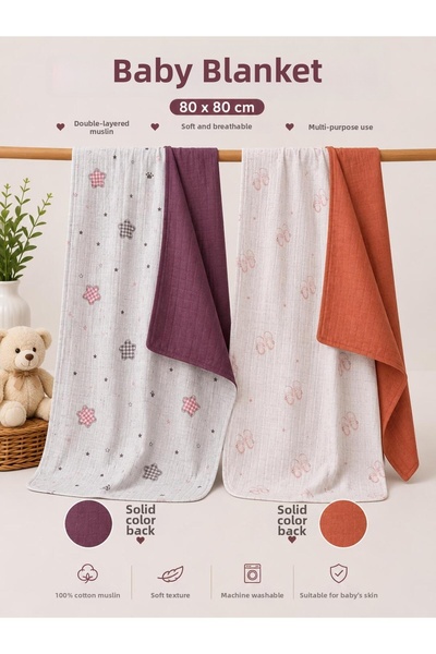 Zümra Baby Multi-Purpose Double-Sided Muslin Blanket & Blanket Set of 2 100% ...