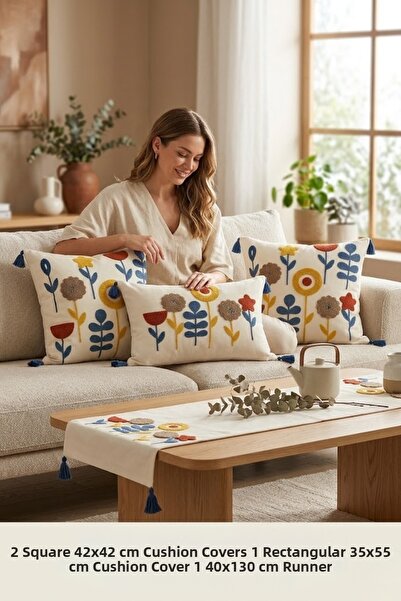 Valmia Home طقم من 4 قطع من أغطية الوسائد الزخرفية والمفارش - بنمط زهور بوهو ...