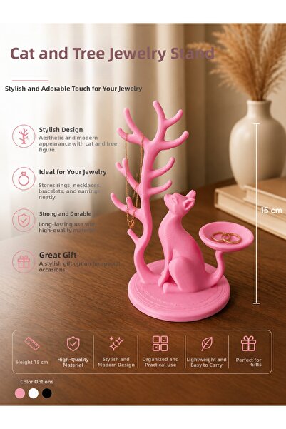 novaPrint Cat and Tree Jewelry Stand – 15 cm Decorative Jewelry Organizer