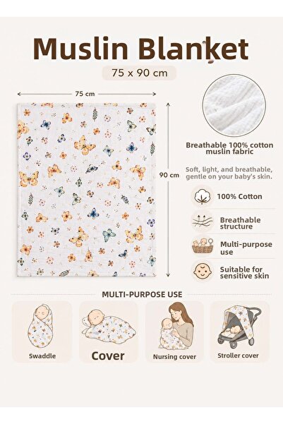 kitikate Organic Baby Fly Muslin Blanket Ecru