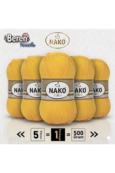 NAKO Calico- 04285 Yellow- 5-Pack - 100Gr/240M - Hand Knitting Yarn - Amiguru...