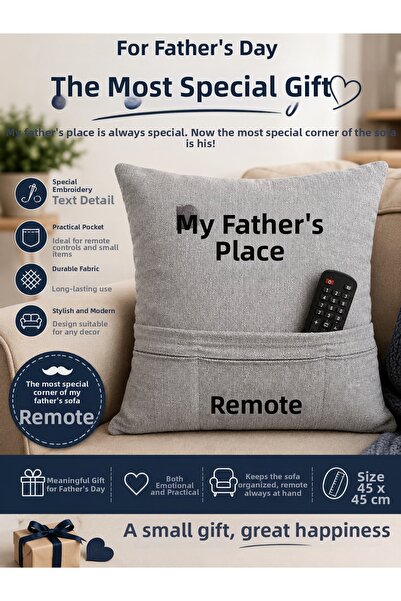 ABT Father's Day Gift: Embroidered Decorative Pillow with a Control Pocket fo...