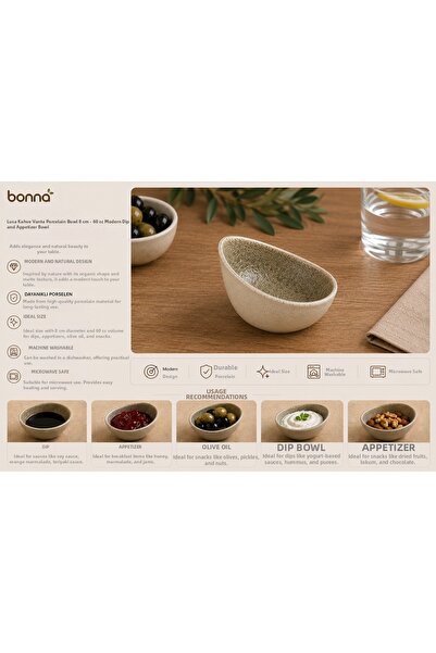 Bonnami Bonna Luca Kahve Vanta Porcelain Bowl 8 cm - 60 Cc Modern Sauce Bowl ...
