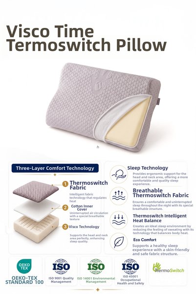 Homedius Visco Time Termoswitch Orthopedic Visco Pillow with Neck Support 50X32 cm