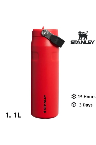 Stanley كوب ترموس آيس فلو مع ماصة قابلة للطي سعة 1.1 لتر باللون الأحمر