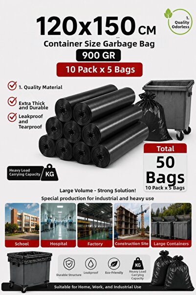 New City أكياس قمامة مقاس 120×150 سم، سعة 240 لتر، 50 قطعة، أكياس قمامة صناعي...