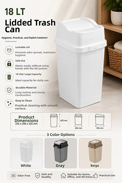 Virela Home 18 Lt Swinging Lid Trash Can with Lockable Lid Mini Trash Bin for...