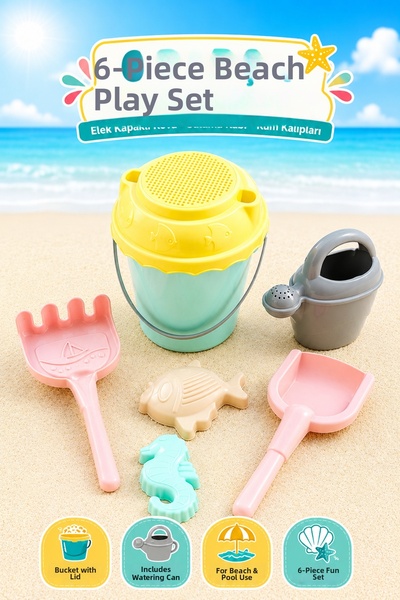 YILDIRIM OYUNCAK 6 Piece Bucket Shovel Beach Play Set – Kids Sand Toy Set wit...