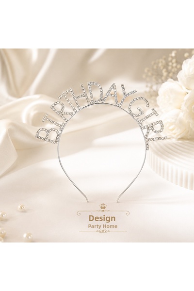Dizayn Parti Evi Stoned Birthday Girl Crown Silver Color Metal Crown Luxury C...