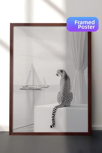 Postifull Cheetah and Sailboat Poster, Brown Framed Poster, Old Money Series,...