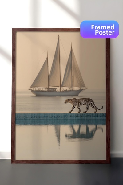 Postifull Leopard and Sailboat Poster, Brown Framed Poster, Old Money Series,...