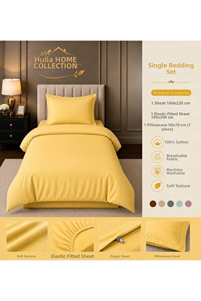 hulia home Elastic Sheet Duvet Cover Set Single Size Cotton Soft Textured Com...