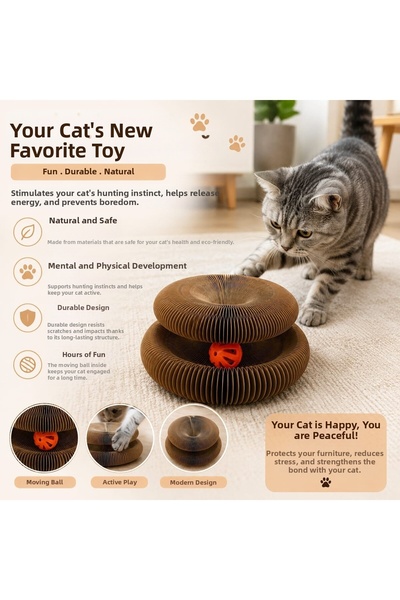 Majo Accordion Cardboard Cat Toy, with Ball and Cat Grass Gift