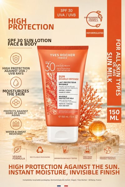 Yves Rocher Sun Double Defense Red Micro-Algae & Hyaluronic Acid Face and Bod...