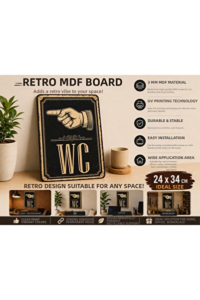 Pass Pano لوحة إشارة اتجاه المرحاض من نوع WC Sol Ok MDF مقاس 24x34 سم