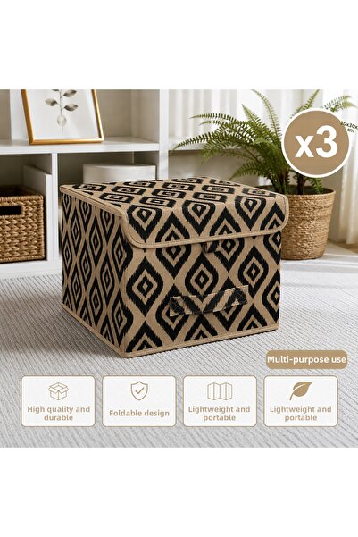MorOropa 3 قطع من صندوق بوهي متعدد الأغراض مع غطاء ومنظم رفوف صغير 30x30x23