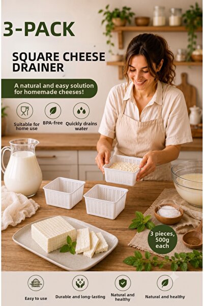 Akyüz Plastik 🧀   3-Piece Square Cheese Strainer Mold 450 Gr |   Saganaki / ...