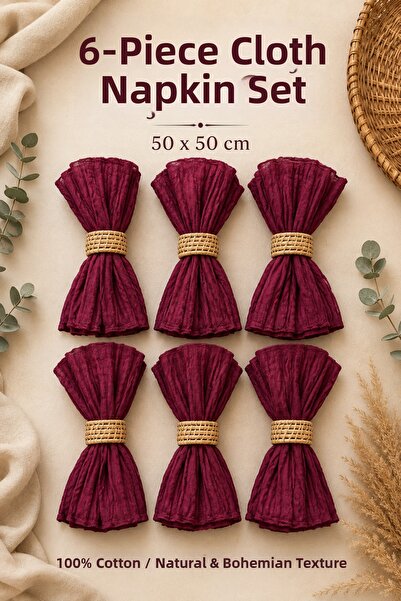 Kitchen Vogue Set of 6 Bohemian Fabric Napkins Wedding 100% Cotton Crinkled T...