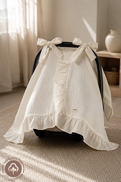 Miniel Unisex Baby 100% Cotton Muslin Fabric Stroller Cover with Ruffle Detail