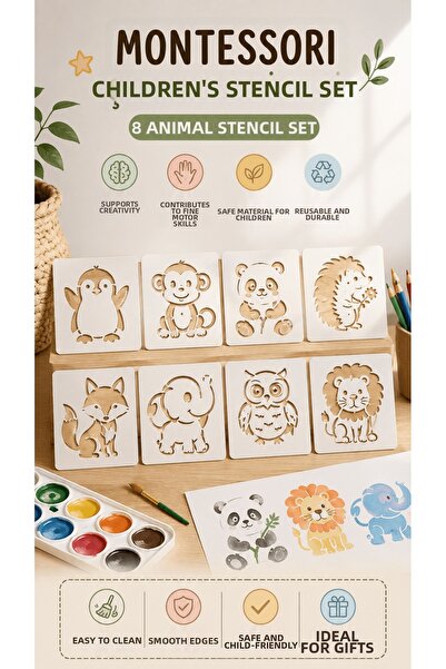 Major Hobi Montessori 8-Piece Animal Figured Children's Painting Stencil Set ...