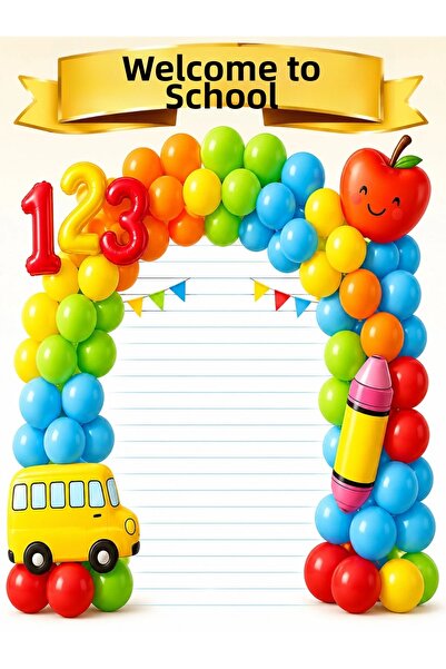 PROMISEBACKDROP2 200X250 cm Additional Stitched Fabric, Welcome to School, Sc...