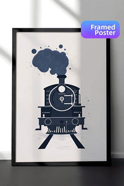 Zestia Pictură murală de artă minimalistă în cadru negru, ilustrație cu trenu...