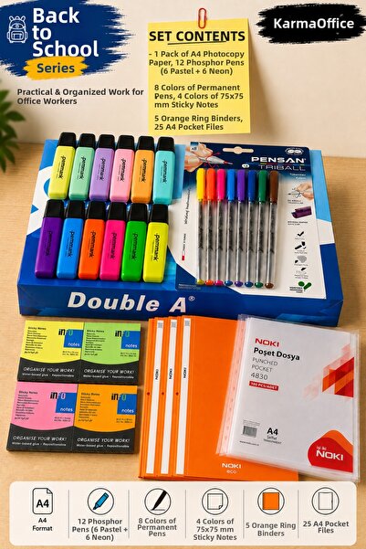 KarmaOfis Orange Set Double a A4 Photocopy Paper |   12 Highlighter Pens |   ...