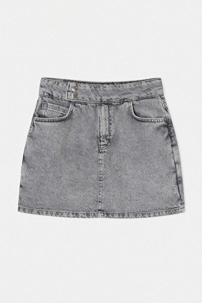 Trendyol Kollektion Grauer, detaillierter Jeansrock aus 100 % Baumwolle mit T...