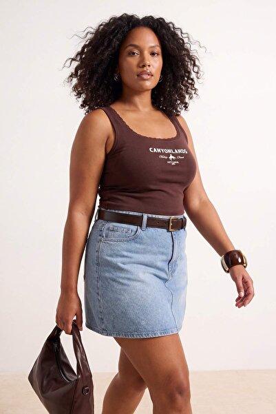 Trendyol Curve Blue High Elastic Waist Mini 100% Cotton Non-Stretch Denim Sho...